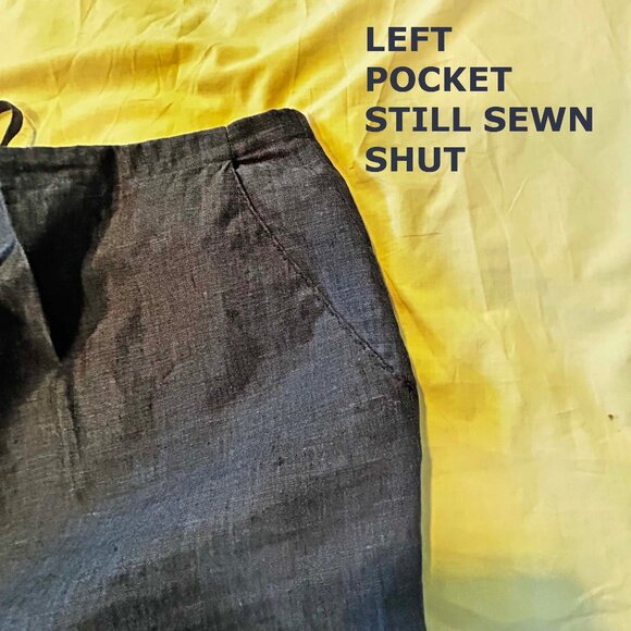 100% FINE LINEN PANTS, CHARCOAL BLUE, SIZE 24, HIDDEN FRONT FLY, TWO POCKETS - Picture 12 of 14